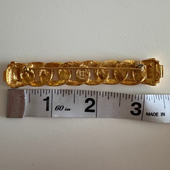 Vintage Givenchy Costume Jewelry GoldTone Braided Bar Brooch and Silver Earrings - Picture 6 of 11